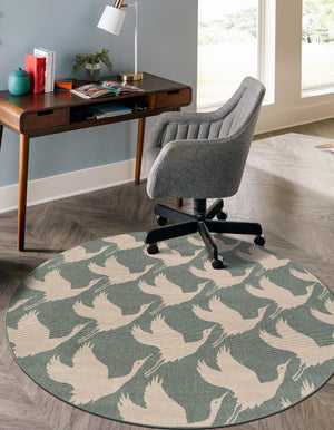 Stone Blue 6' 1 x 6' 1 Outdoor Coastal Round Area Rug Weather Resistant for Patio, Deck, Terrace, Balcony, Porch 100% Polypropylene Coastal Decor Carpet for Sale at Rug Engine