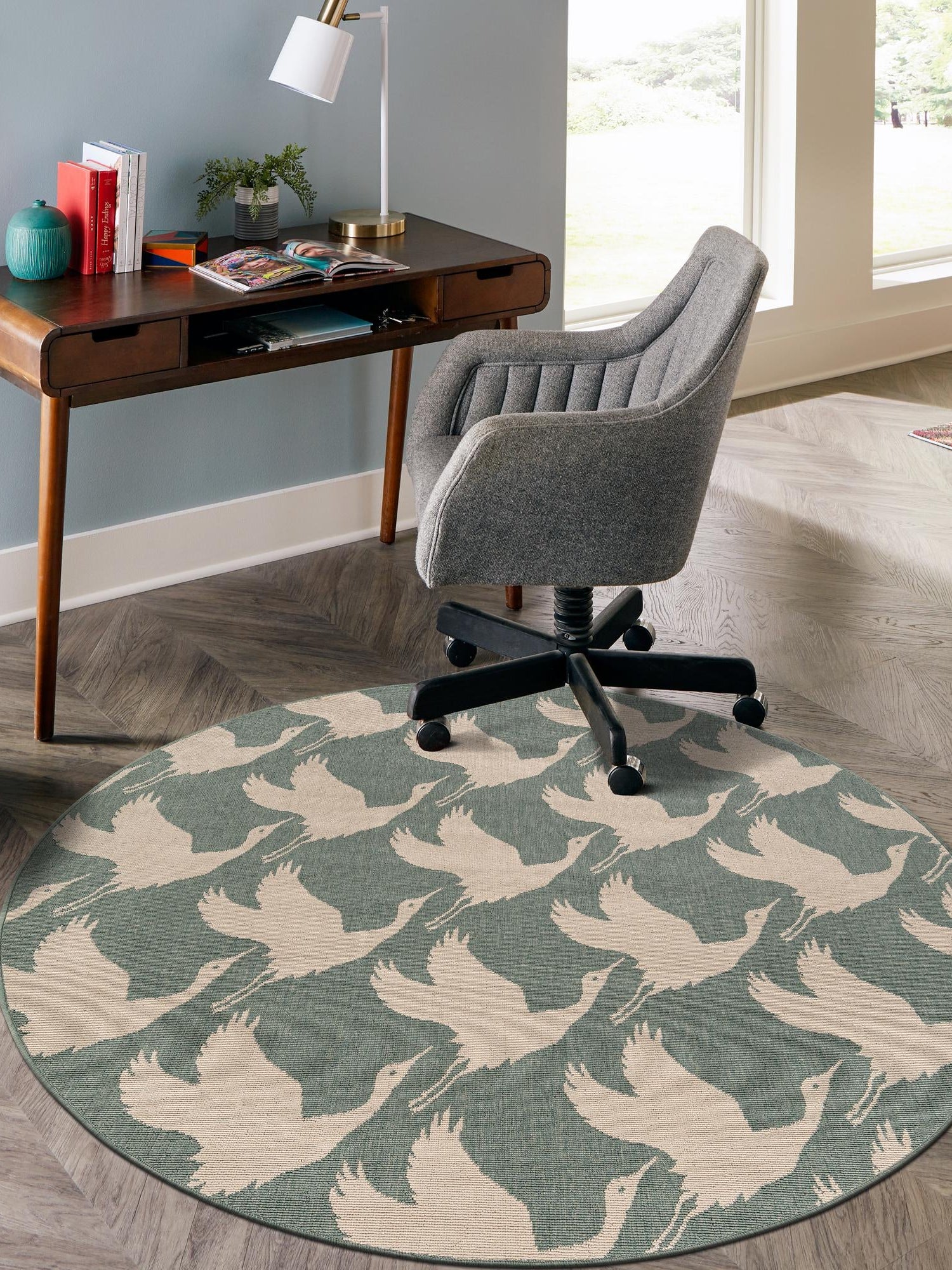 Stone Blue 3' 1 x 3' 1 Outdoor Coastal Round Area Rug Weather Resistant for Patio, Deck, Terrace, Balcony, Porch 100% Polypropylene Coastal Decor Carpet for Sale at Rug Engine