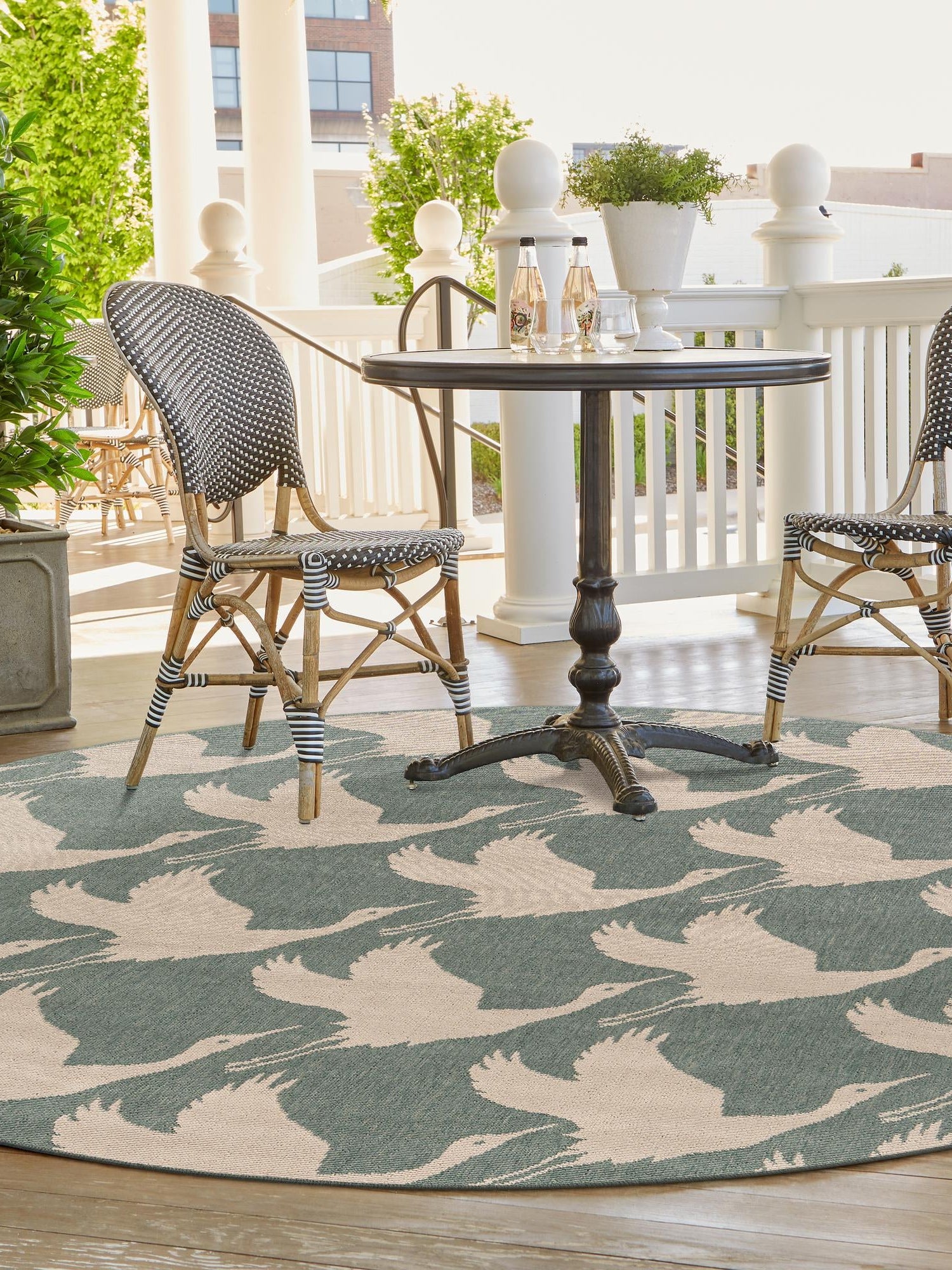 Stone Blue 3' 1 x 3' 1 Outdoor Coastal Round Area Rug Weather Resistant for Patio, Deck, Terrace, Balcony, Porch 100% Polypropylene Coastal Decor Carpet for Sale at Rug Engine