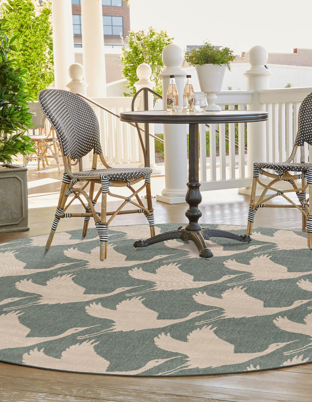 Stone Blue 3' 1 x 3' 1 Outdoor Coastal Round Area Rug Weather Resistant for Patio, Deck, Terrace, Balcony, Porch 100% Polypropylene Coastal Decor Carpet for Sale at Rug Engine