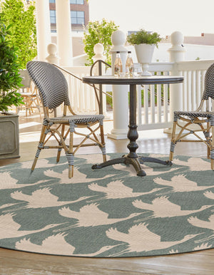 Stone Blue 7' 10 x 7' 10 Outdoor Coastal Round Area Rug Weather Resistant for Patio, Deck, Terrace, Balcony, Porch 100% Polypropylene Coastal Decor Carpet for Sale at Rug Engine