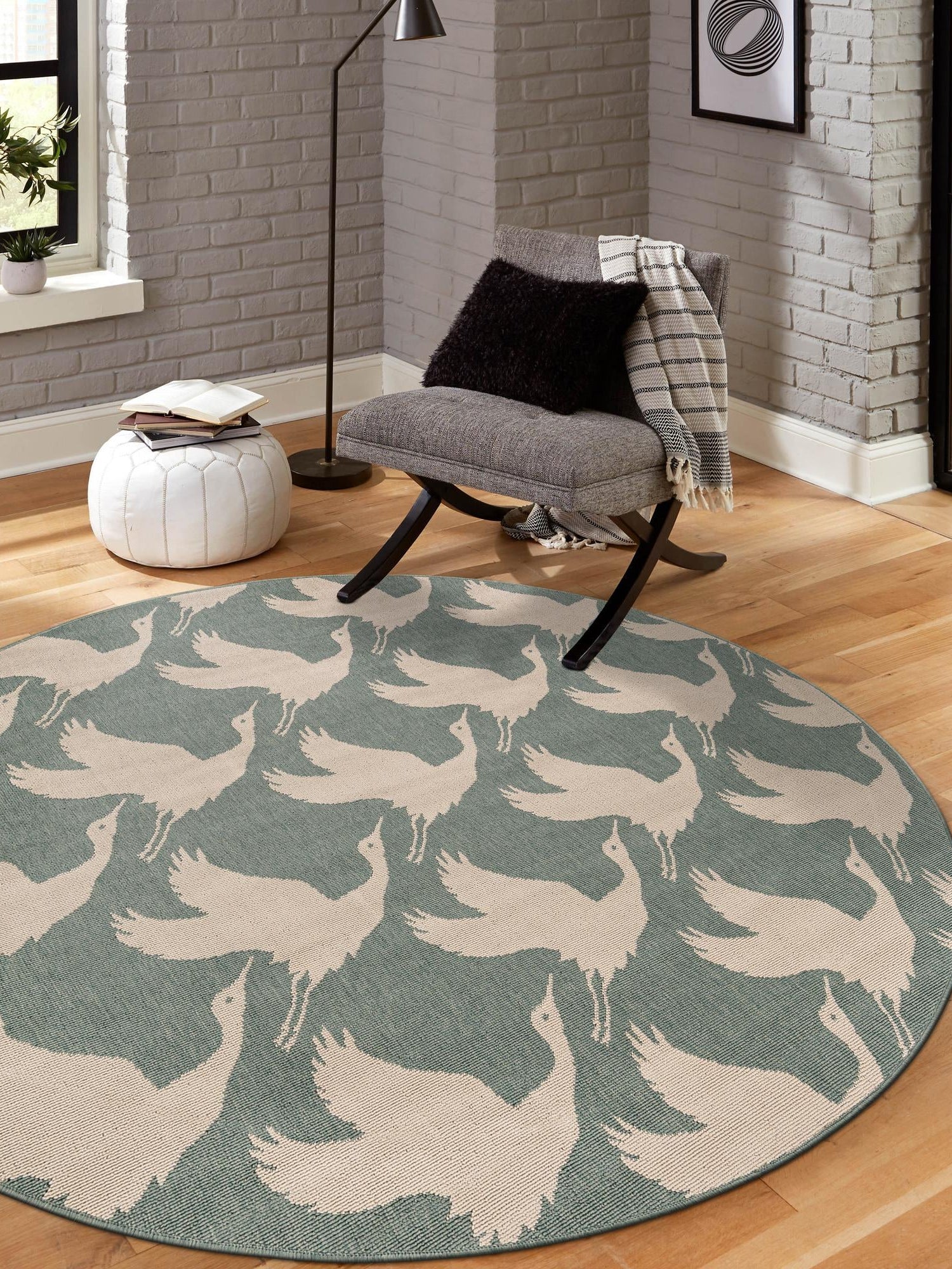 Stone Blue 3' 1 x 3' 1 Outdoor Coastal Round Area Rug Weather Resistant for Patio, Deck, Terrace, Balcony, Porch 100% Polypropylene Coastal Decor Carpet for Sale at Rug Engine