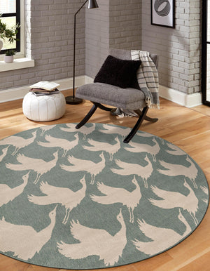 Stone Blue 3' 1 x 3' 1 Outdoor Coastal Round Area Rug Weather Resistant for Patio, Deck, Terrace, Balcony, Porch 100% Polypropylene Coastal Decor Carpet for Sale at Rug Engine