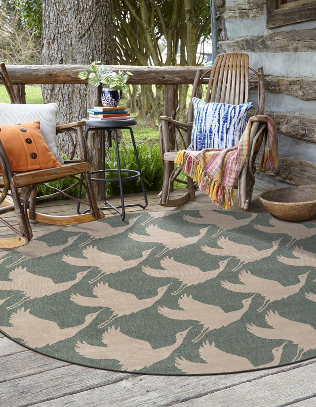 Stone Blue 6' 1 x 6' 1 Outdoor Coastal Round Area Rug Weather Resistant for Patio, Deck, Terrace, Balcony, Porch 100% Polypropylene Coastal Decor Carpet for Sale at Rug Engine