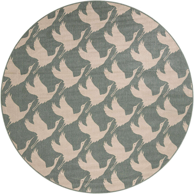 Stone Blue 7' 10 x 7' 10 Outdoor Coastal Round Area Rug Weather Resistant for Patio, Deck, Terrace, Balcony, Porch 100% Polypropylene Coastal Decor Carpet for Sale at Rug Engine