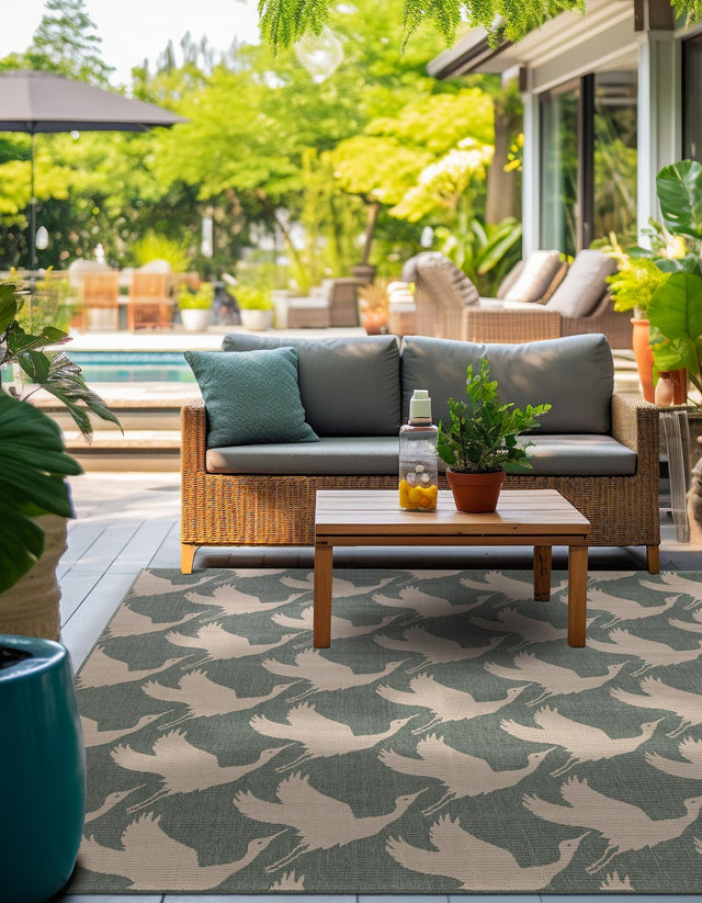 Stone Blue 7' 10 x 7' 10 Outdoor Coastal Square Area Rug Weather Resistant for Patio, Deck, Terrace, Balcony, Porch 100% Polypropylene Coastal Decor Carpet for Sale at Rug Engine