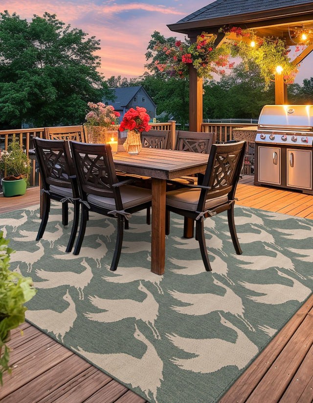 Stone Blue 7' 10 x 7' 10 Outdoor Coastal Square Area Rug Weather Resistant for Patio, Deck, Terrace, Balcony, Porch 100% Polypropylene Coastal Decor Carpet for Sale at Rug Engine