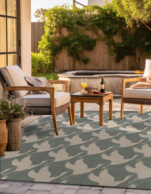 Stone Blue 7' 10 x 7' 10 Outdoor Coastal Square Area Rug Weather Resistant for Patio, Deck, Terrace, Balcony, Porch 100% Polypropylene Coastal Decor Carpet for Sale at Rug Engine