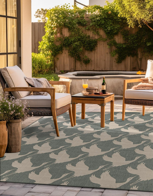 Stone Blue 7' 10 x 7' 10 Outdoor Coastal Square Area Rug Weather Resistant for Patio, Deck, Terrace, Balcony, Porch 100% Polypropylene Coastal Decor Carpet for Sale at Rug Engine