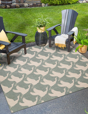Stone Blue 7' 10 x 7' 10 Outdoor Coastal Square Area Rug Weather Resistant for Patio, Deck, Terrace, Balcony, Porch 100% Polypropylene Coastal Decor Carpet for Sale at Rug Engine