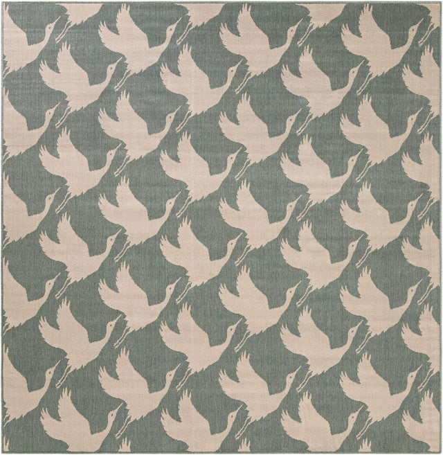 Stone Blue 7' 10 x 7' 10 Outdoor Coastal Square Area Rug Weather Resistant for Patio, Deck, Terrace, Balcony, Porch 100% Polypropylene Coastal Decor Carpet for Sale at Rug Engine