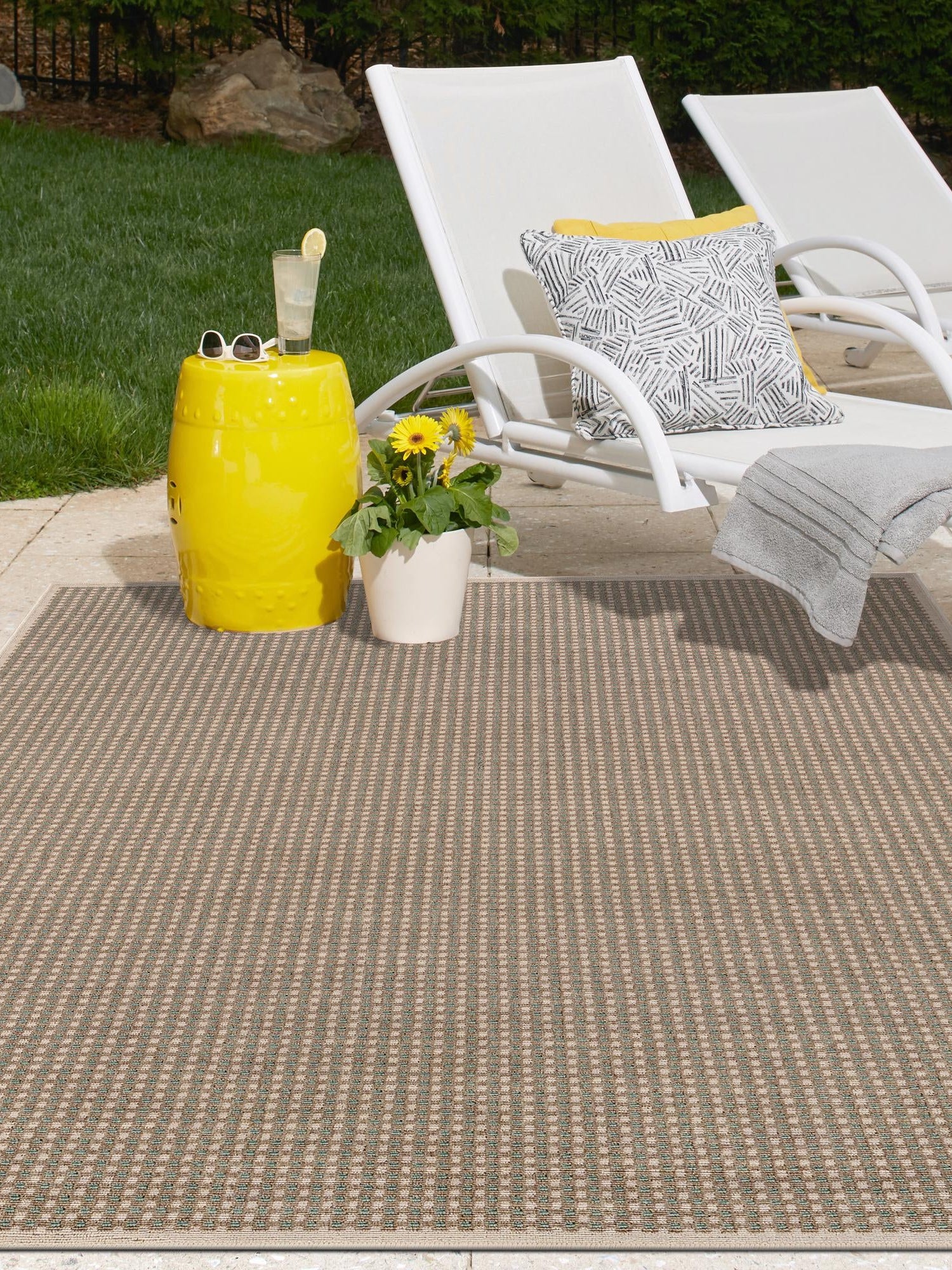 Brown 7' 10 x 10' Outdoor Border Rectangle Area Rug Weather Resistant for Patio, Deck, Terrace, Balcony, Porch 100% Polypropylene Classic Bordered Carpet for Sale at Rug Engine
