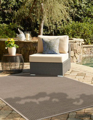 Brown 9' x 12' Outdoor Border Rectangle Area Rug Weather Resistant for Patio, Deck, Terrace, Balcony, Porch 100% Polypropylene Classic Bordered Carpet for Sale at Rug Engine