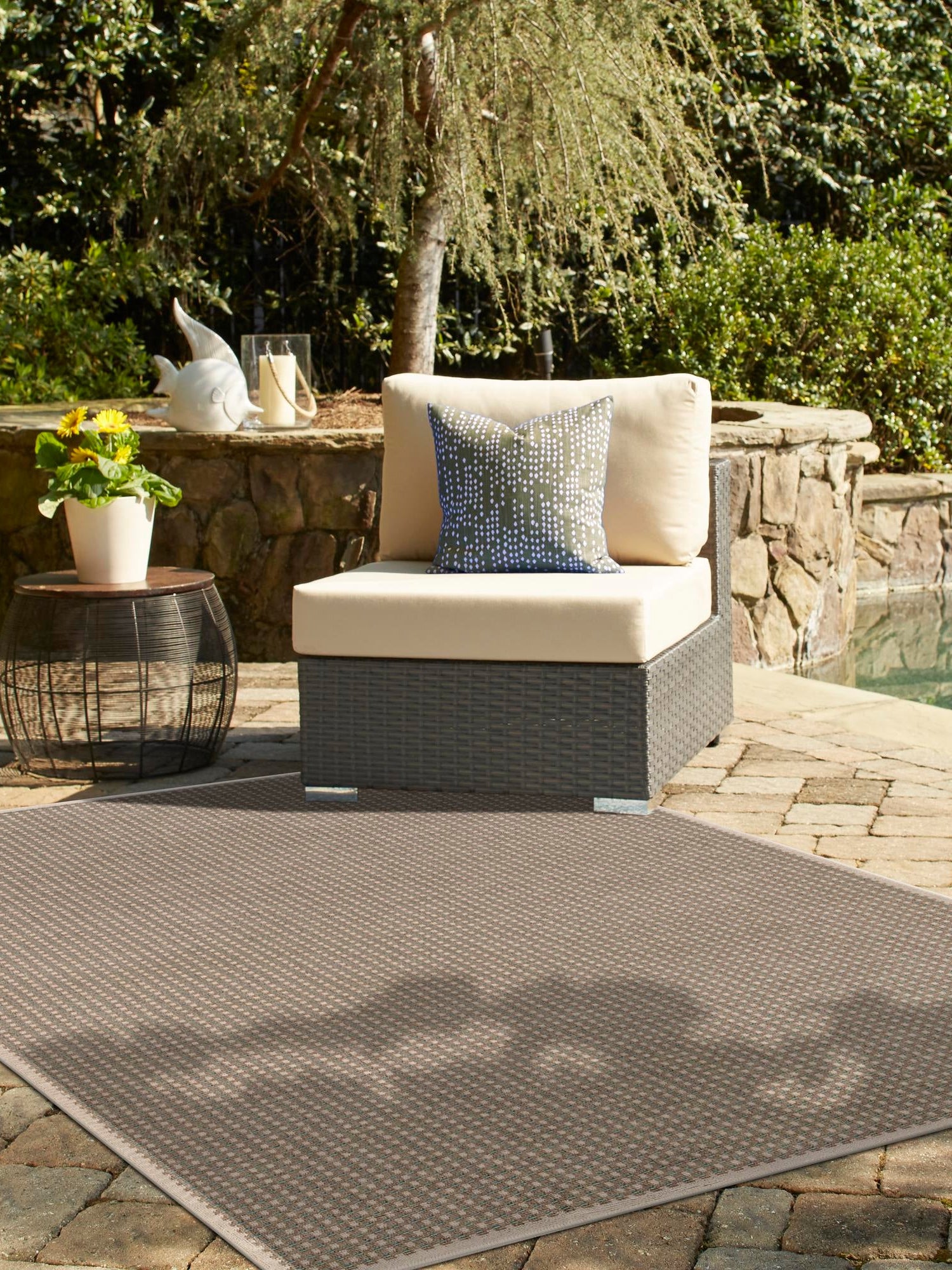 Brown 7' 10 x 10' Outdoor Border Rectangle Area Rug Weather Resistant for Patio, Deck, Terrace, Balcony, Porch 100% Polypropylene Classic Bordered Carpet for Sale at Rug Engine