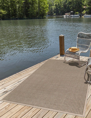 Brown 4' 1 x 6' 1 Outdoor Border Rectangle Area Rug Weather Resistant for Patio, Deck, Terrace, Balcony, Porch 100% Polypropylene Classic Bordered Carpet for Sale at Rug Engine