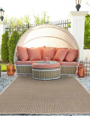 Brown 4' 1 x 6' 1 Outdoor Border Rectangle Area Rug Weather Resistant for Patio, Deck, Terrace, Balcony, Porch 100% Polypropylene Classic Bordered Carpet for Sale at Rug Engine