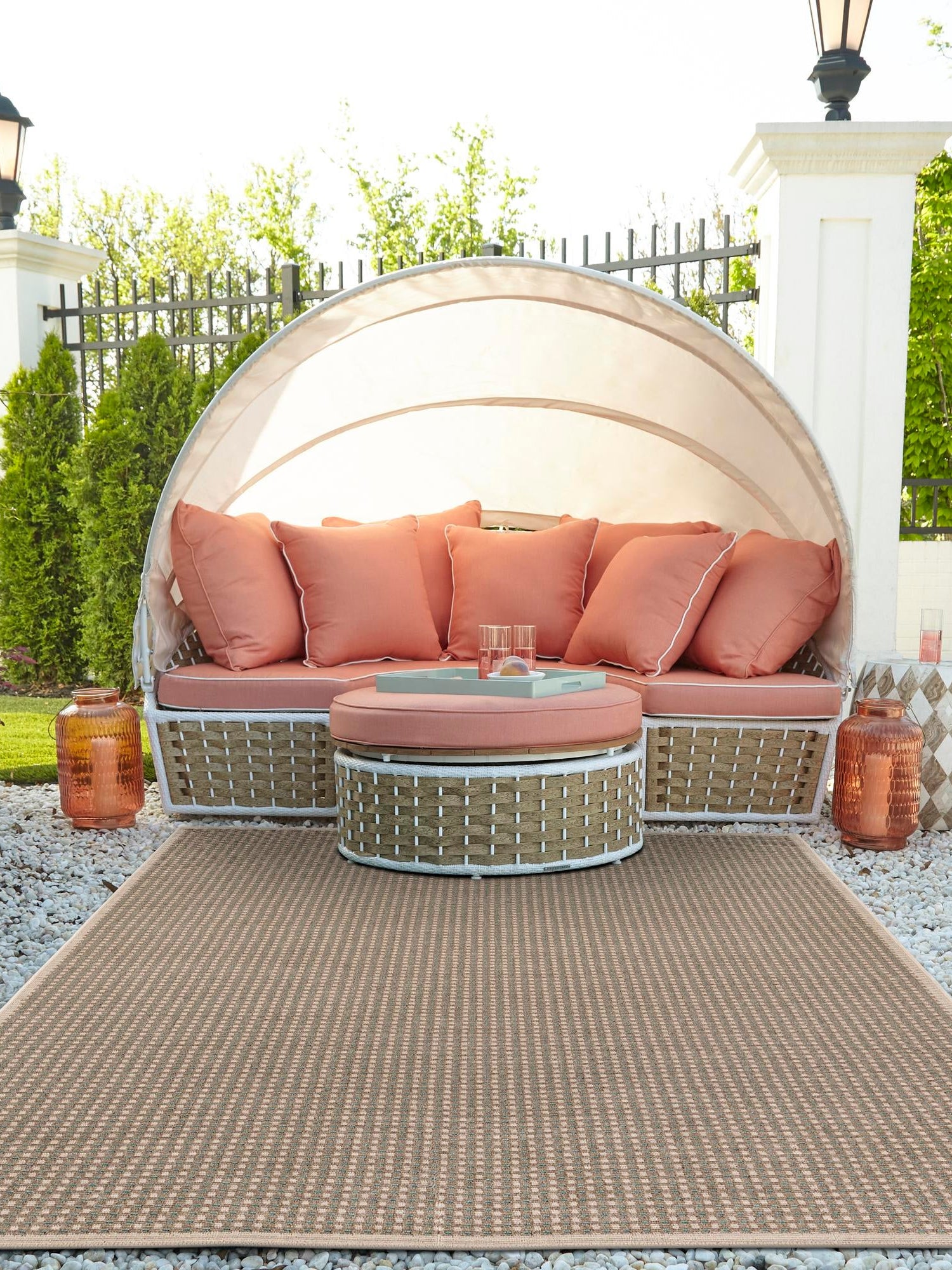 Brown 9' x 12' Outdoor Border Rectangle Area Rug Weather Resistant for Patio, Deck, Terrace, Balcony, Porch 100% Polypropylene Classic Bordered Carpet for Sale at Rug Engine