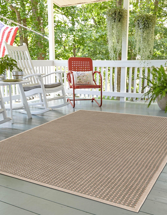 Brown 4' 1 x 6' 1 Outdoor Border Rectangle Area Rug Weather Resistant for Patio, Deck, Terrace, Balcony, Porch 100% Polypropylene Classic Bordered Carpet for Sale at Rug Engine
