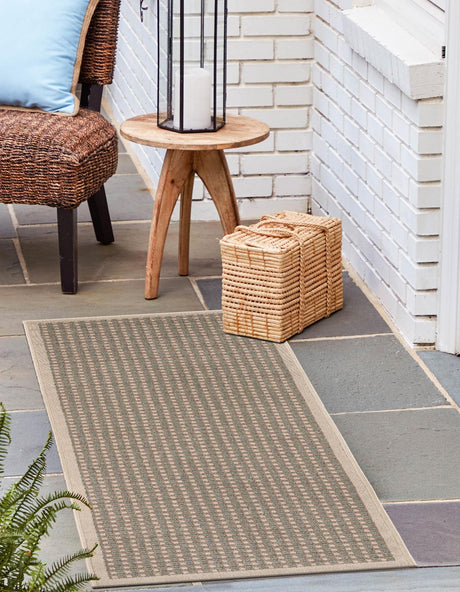 Brown 2' x 5' 1 Outdoor Border Runner Area Rug Weather Resistant for Patio, Deck, Terrace, Balcony, Porch