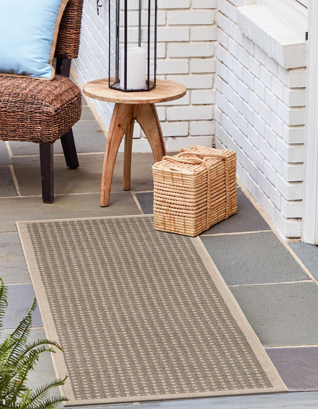 Brown 2' x 5' 1 Outdoor Border Runner Area Rug Weather Resistant for Patio, Deck, Terrace, Balcony, Porch