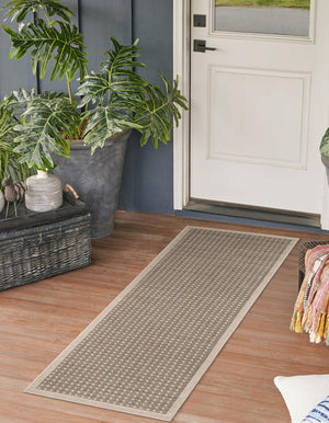 Brown 2' x 8' Outdoor Border Runner Area Rug Weather Resistant for Patio, Deck, Terrace, Balcony, Porch 100% Polypropylene Classic Bordered Carpet for Sale at Rug Engine