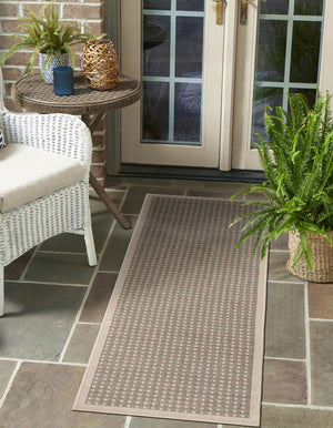 Brown 2' x 6' 1 Outdoor Border Runner Area Rug Weather Resistant for Patio, Deck, Terrace, Balcony, Porch 100% Polypropylene Classic Bordered Carpet for Sale at Rug Engine
