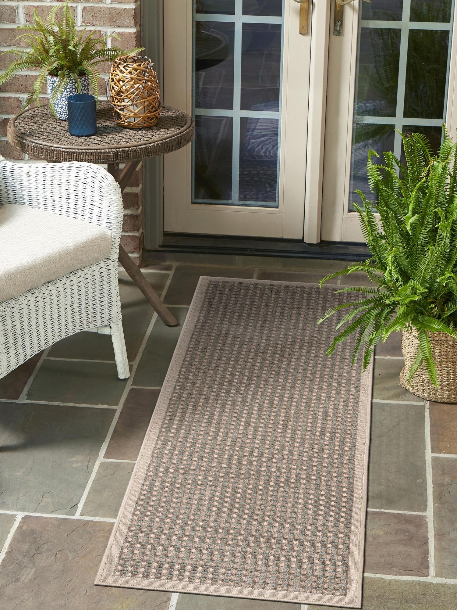 Brown 2' x 8' Outdoor Border Runner Area Rug Weather Resistant for Patio, Deck, Terrace, Balcony, Porch 100% Polypropylene Classic Bordered Carpet for Sale at Rug Engine