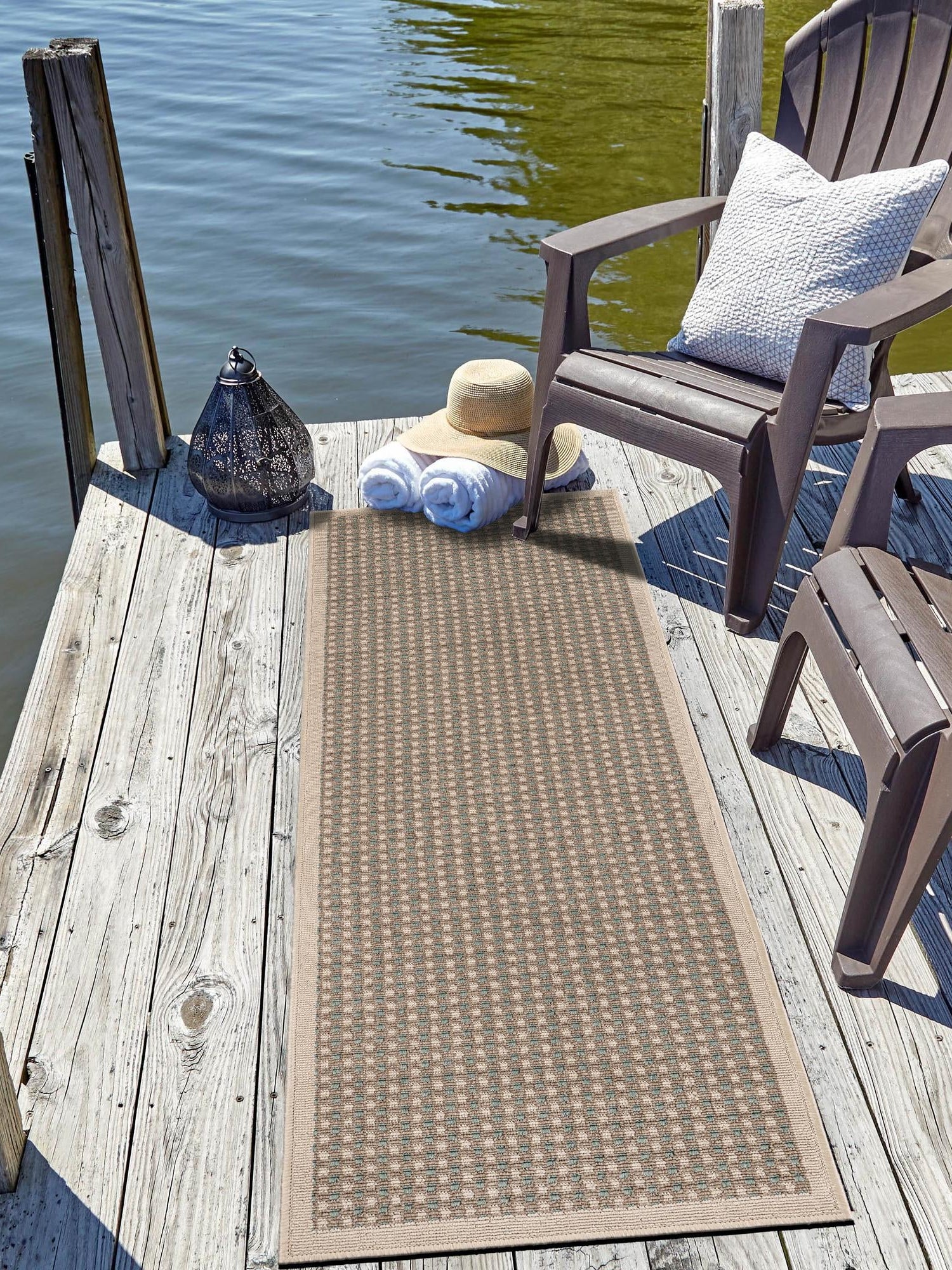 Brown 2' 7 x 10' Outdoor Border Runner Area Rug Weather Resistant for Patio, Deck, Terrace, Balcony, Porch 100% Polypropylene Classic Bordered Carpet for Sale at Rug Engine