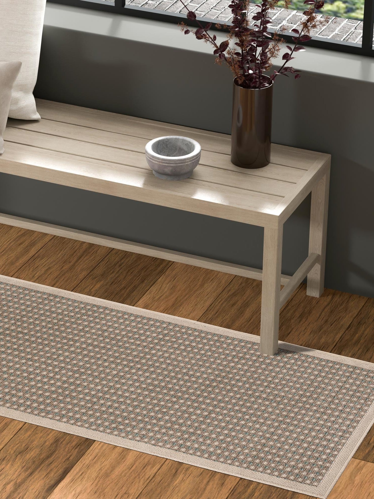 Brown 2' 7 x 10' Outdoor Border Runner Area Rug Weather Resistant for Patio, Deck, Terrace, Balcony, Porch 100% Polypropylene Classic Bordered Carpet for Sale at Rug Engine