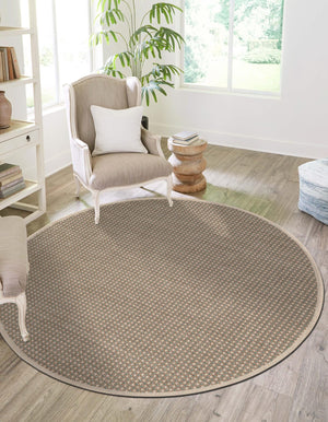 Brown 4' 1 x 4' 1 Outdoor Border Round Area Rug Weather Resistant for Patio, Deck, Terrace, Balcony, Porch 100% Polypropylene Classic Bordered Carpet for Sale at Rug Engine