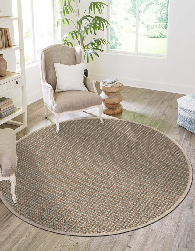 Brown 3' 1 x 3' 1 Outdoor Border Round Area Rug Weather Resistant for Patio, Deck, Terrace, Balcony, Porch 100% Polypropylene Classic Bordered Carpet for Sale at Rug Engine