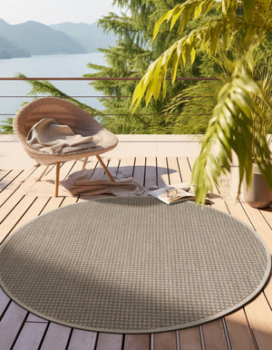 Brown 3' 1 x 3' 1 Outdoor Border Round Area Rug Weather Resistant for Patio, Deck, Terrace, Balcony, Porch 100% Polypropylene Classic Bordered Carpet for Sale at Rug Engine