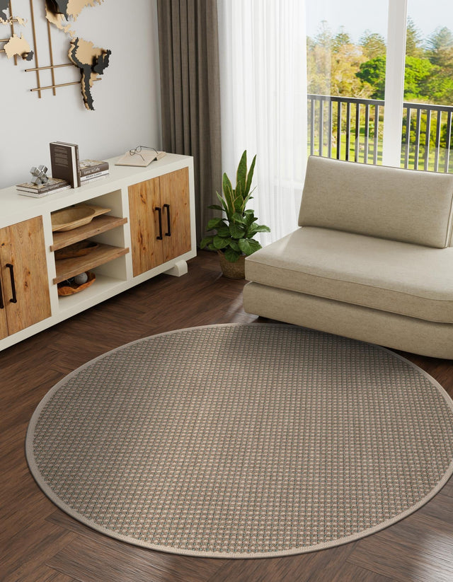 Brown 3' 1 x 3' 1 Outdoor Border Round Area Rug Weather Resistant for Patio, Deck, Terrace, Balcony, Porch 100% Polypropylene Classic Bordered Carpet for Sale at Rug Engine