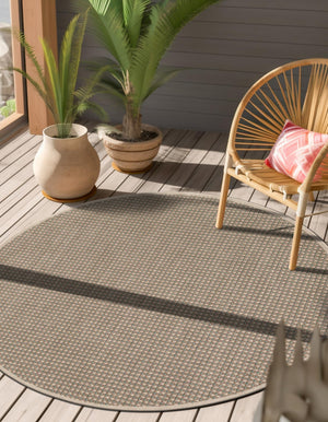 Brown 3' 1 x 3' 1 Outdoor Border Round Area Rug Weather Resistant for Patio, Deck, Terrace, Balcony, Porch 100% Polypropylene Classic Bordered Carpet for Sale at Rug Engine