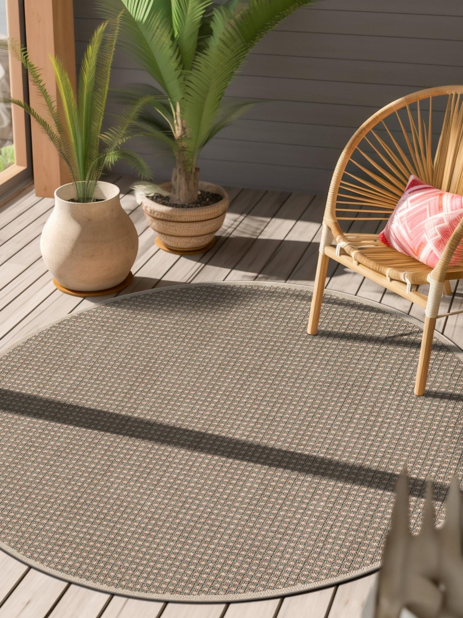 Brown 6' 1 x 6' 1 Outdoor Border Round Area Rug Weather Resistant for Patio, Deck, Terrace, Balcony, Porch 100% Polypropylene Classic Bordered Carpet for Sale at Rug Engine