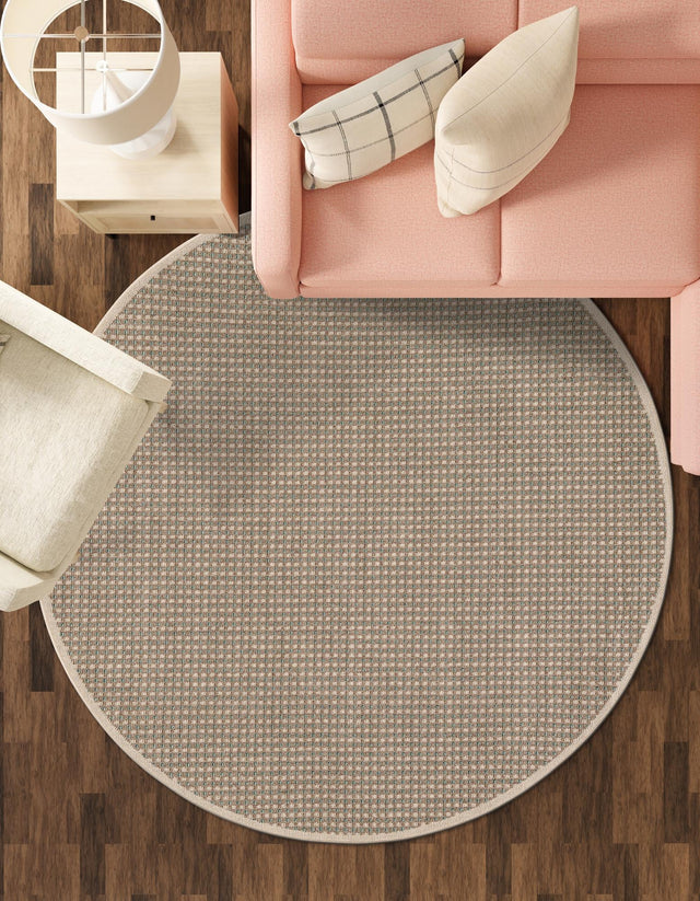 Brown 5' 1 x 5' 1 Outdoor Border Round Area Rug Weather Resistant for Patio, Deck, Terrace, Balcony, Porch 100% Polypropylene Classic Bordered Carpet for Sale at Rug Engine