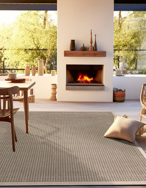 Brown 7' 10 x 7' 10 Outdoor Border Square Area Rug Weather Resistant for Patio, Deck, Terrace, Balcony, Porch 100% Polypropylene Classic Bordered Carpet for Sale at Rug Engine