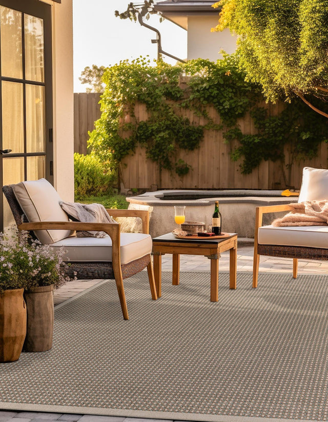 Brown 7' 10 x 7' 10 Outdoor Border Square Area Rug Weather Resistant for Patio, Deck, Terrace, Balcony, Porch 100% Polypropylene Classic Bordered Carpet for Sale at Rug Engine