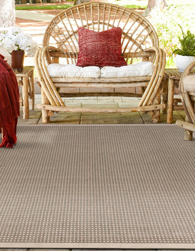 Brown 7' 10 x 7' 10 Outdoor Border Square Area Rug Weather Resistant for Patio, Deck, Terrace, Balcony, Porch 100% Polypropylene Classic Bordered Carpet for Sale at Rug Engine