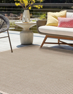 Brown 7' 10 x 7' 10 Outdoor Border Square Area Rug Weather Resistant for Patio, Deck, Terrace, Balcony, Porch 100% Polypropylene Classic Bordered Carpet for Sale at Rug Engine