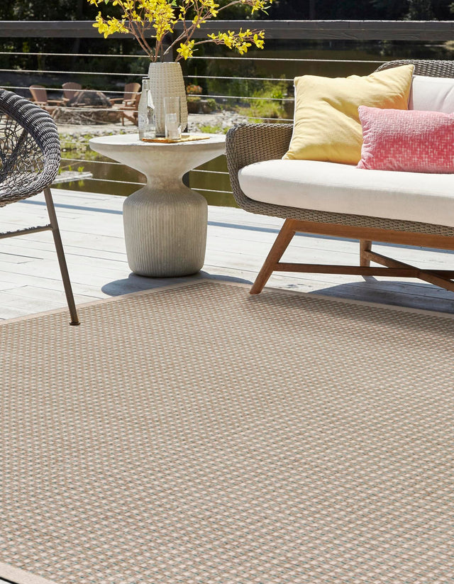 Brown 7' 10 x 7' 10 Outdoor Border Square Area Rug Weather Resistant for Patio, Deck, Terrace, Balcony, Porch 100% Polypropylene Classic Bordered Carpet for Sale at Rug Engine