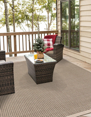 Brown 7' 10 x 7' 10 Outdoor Border Square Area Rug Weather Resistant for Patio, Deck, Terrace, Balcony, Porch 100% Polypropylene Classic Bordered Carpet for Sale at Rug Engine