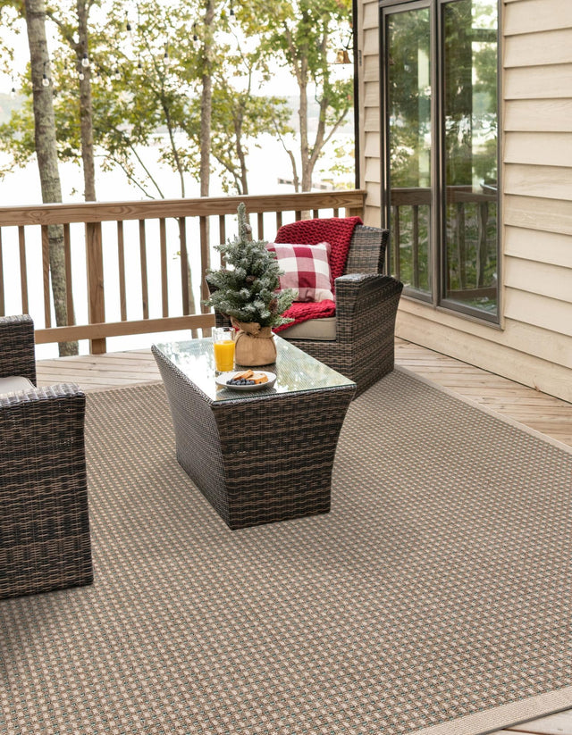 Brown 7' 10 x 7' 10 Outdoor Border Square Area Rug Weather Resistant for Patio, Deck, Terrace, Balcony, Porch 100% Polypropylene Classic Bordered Carpet for Sale at Rug Engine
