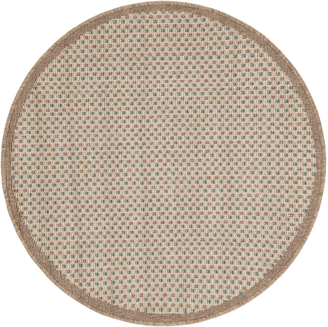 Beige 3' 1 x 3' 1 Outdoor Border Round Area Rug Weather Resistant for Patio, Deck, Terrace, Balcony, Porch 100% Polypropylene Classic Bordered Carpet for Sale at Rug Engine