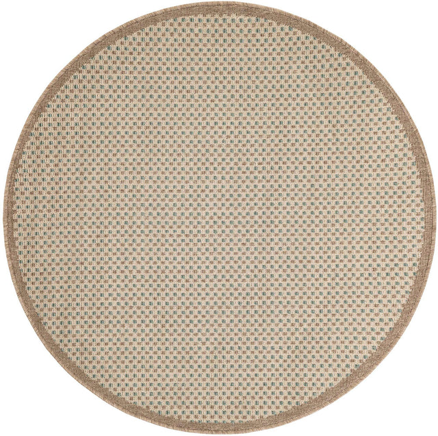 Beige 4' 1 x 4' 1 Outdoor Border Round Area Rug Weather Resistant for Patio, Deck, Terrace, Balcony, Porch 100% Polypropylene Classic Bordered Carpet for Sale at Rug Engine