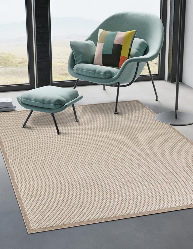 Beige 10' x 14' 1 Outdoor Border Rectangle Area Rug Weather Resistant for Patio, Deck, Terrace, Balcony, Porch