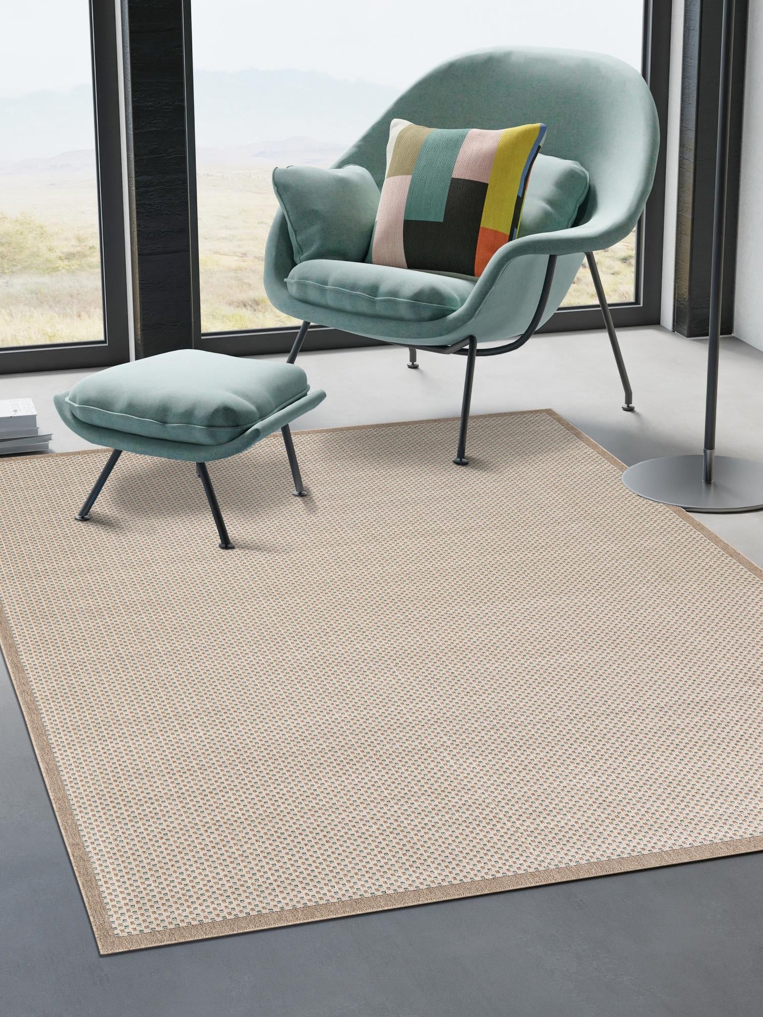 Beige 9' x 12' Outdoor Border Rectangle Area Rug Weather Resistant for Patio, Deck, Terrace, Balcony, Porch 100% Polypropylene Classic Bordered Carpet for Sale at Rug Engine
