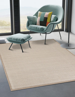 Beige 9' x 12' Outdoor Border Rectangle Area Rug Weather Resistant for Patio, Deck, Terrace, Balcony, Porch 100% Polypropylene Classic Bordered Carpet for Sale at Rug Engine