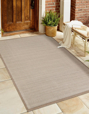 Beige 9' x 12' Outdoor Border Rectangle Area Rug Weather Resistant for Patio, Deck, Terrace, Balcony, Porch 100% Polypropylene Classic Bordered Carpet for Sale at Rug Engine