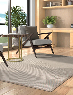 Beige 10' x 14' 1 Outdoor Border Rectangle Area Rug Weather Resistant for Patio, Deck, Terrace, Balcony, Porch